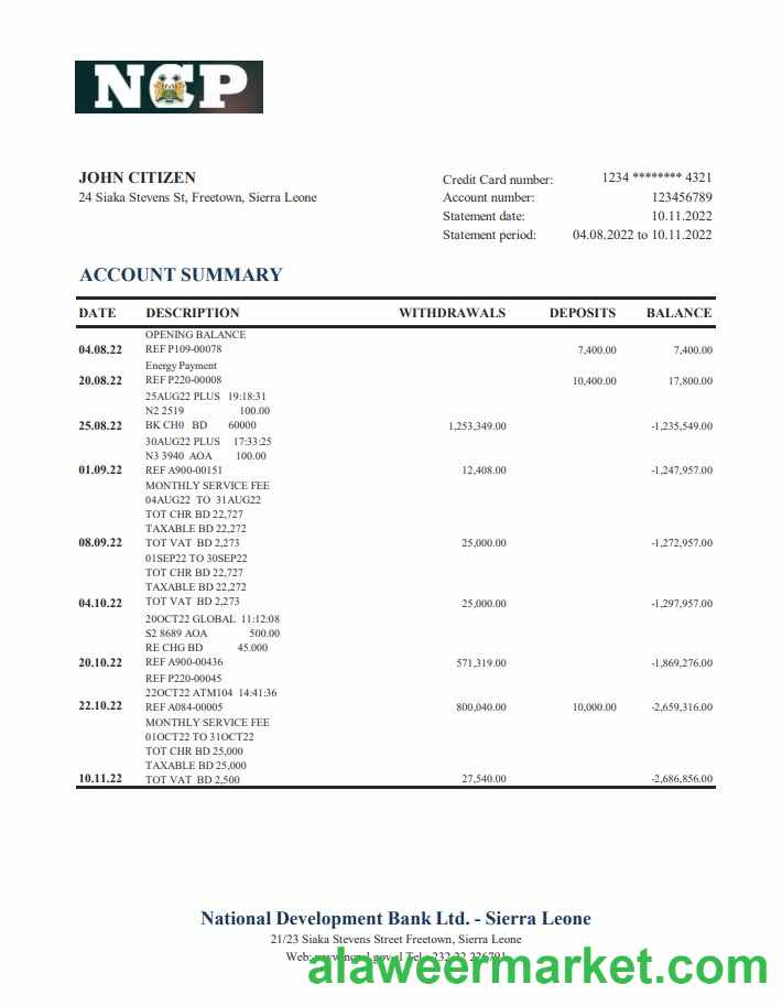 Sierra Leone National Development Bank statement xls
